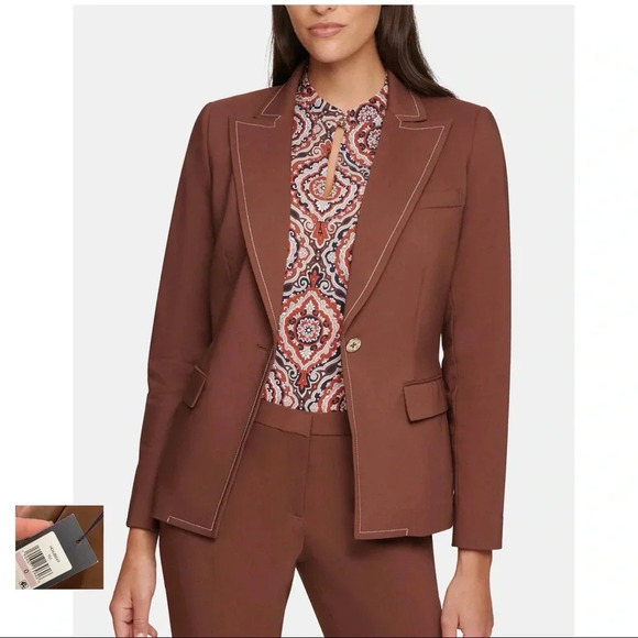 TOMMY HILFIGER NWT Brown Contrast Stitch One Button Blazer - Picture 1 of 14